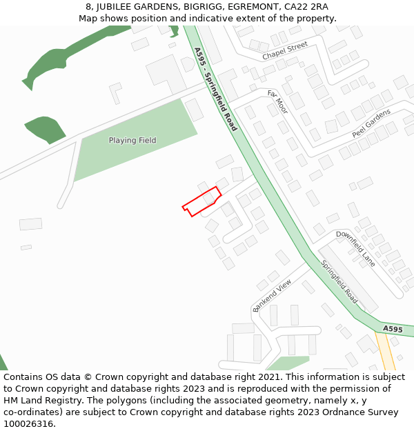 8, JUBILEE GARDENS, BIGRIGG, EGREMONT, CA22 2RA: Location map and indicative extent of plot