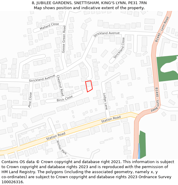 8, JUBILEE GARDENS, SNETTISHAM, KING'S LYNN, PE31 7RN: Location map and indicative extent of plot