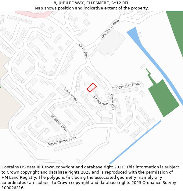 8, JUBILEE WAY, ELLESMERE, SY12 0FL: Location map and indicative extent of plot