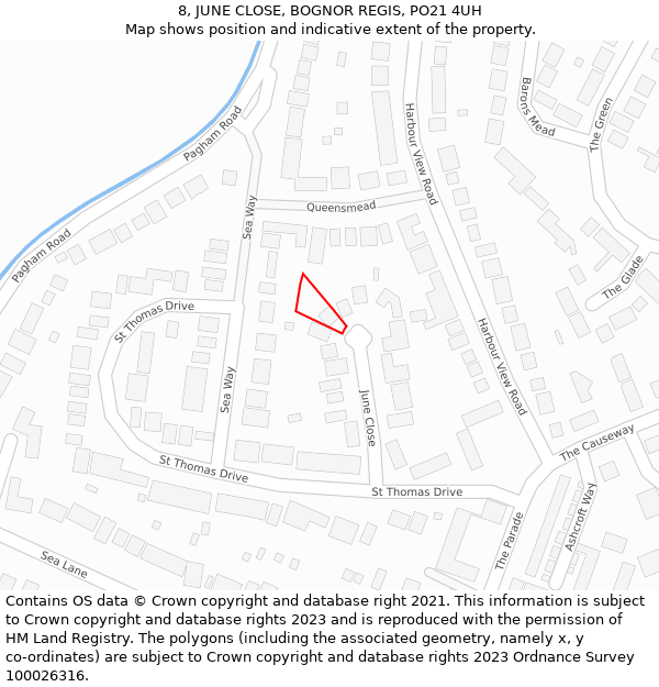 8, JUNE CLOSE, BOGNOR REGIS, PO21 4UH: Location map and indicative extent of plot