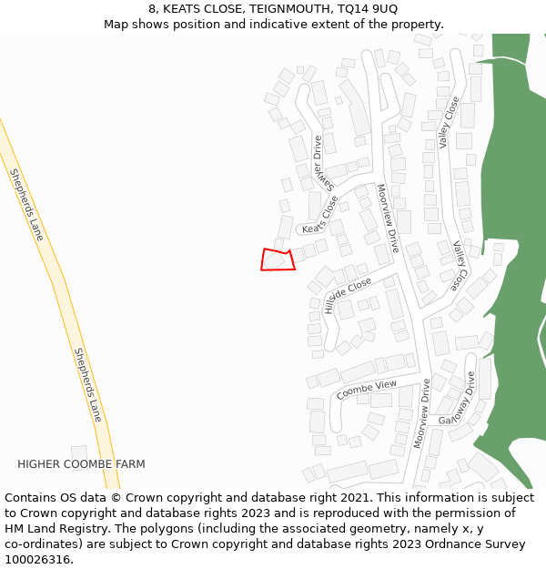 8, KEATS CLOSE, TEIGNMOUTH, TQ14 9UQ: Location map and indicative extent of plot