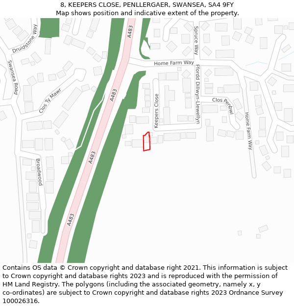 8, KEEPERS CLOSE, PENLLERGAER, SWANSEA, SA4 9FY: Location map and indicative extent of plot