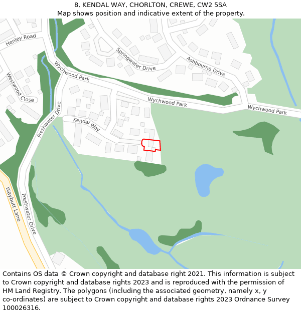 8, KENDAL WAY, CHORLTON, CREWE, CW2 5SA: Location map and indicative extent of plot