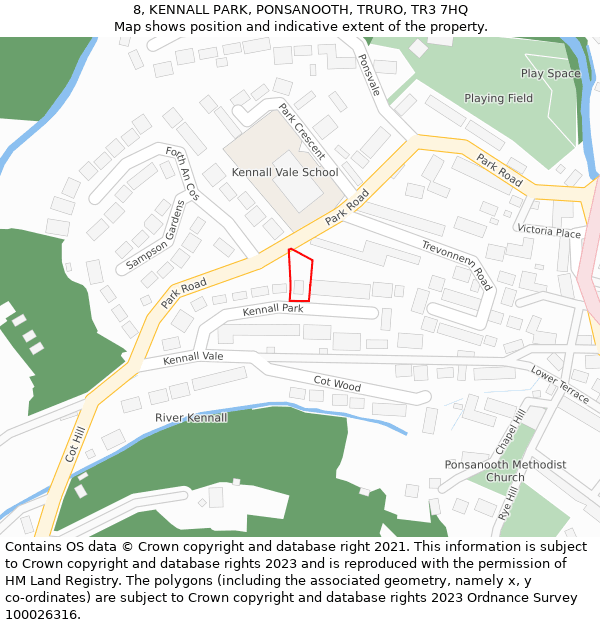 8, KENNALL PARK, PONSANOOTH, TRURO, TR3 7HQ: Location map and indicative extent of plot