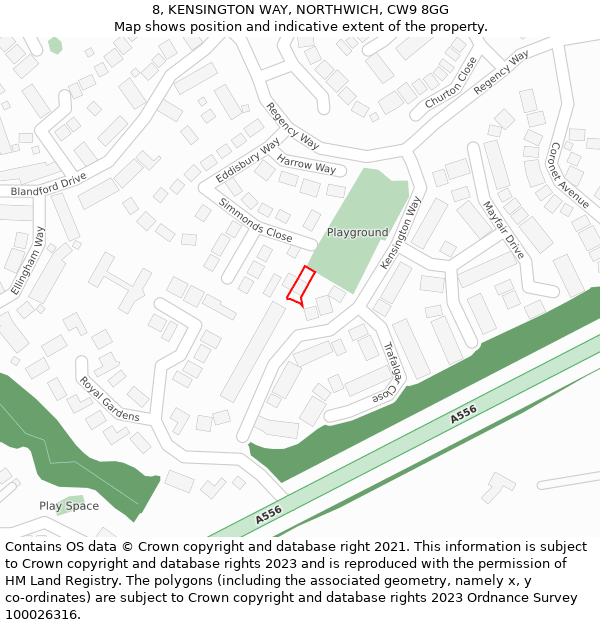 8, KENSINGTON WAY, NORTHWICH, CW9 8GG: Location map and indicative extent of plot