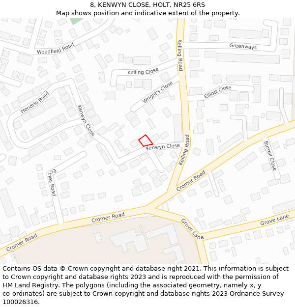 8, KENWYN CLOSE, HOLT, NR25 6RS: Location map and indicative extent of plot