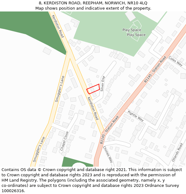 8, KERDISTON ROAD, REEPHAM, NORWICH, NR10 4LQ: Location map and indicative extent of plot