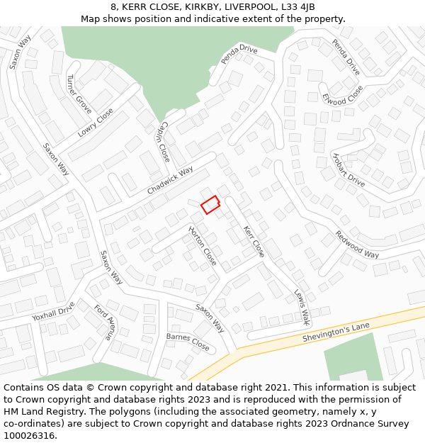 8, KERR CLOSE, KIRKBY, LIVERPOOL, L33 4JB: Location map and indicative extent of plot