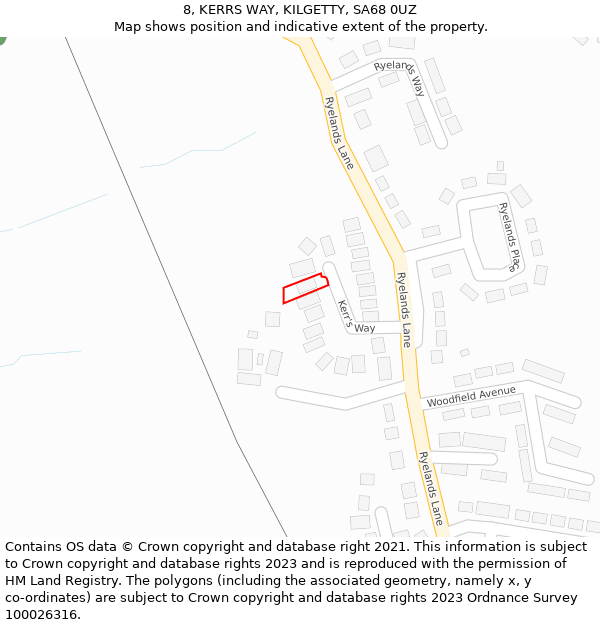 8, KERRS WAY, KILGETTY, SA68 0UZ: Location map and indicative extent of plot