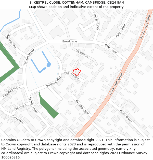 8, KESTREL CLOSE, COTTENHAM, CAMBRIDGE, CB24 8AN: Location map and indicative extent of plot