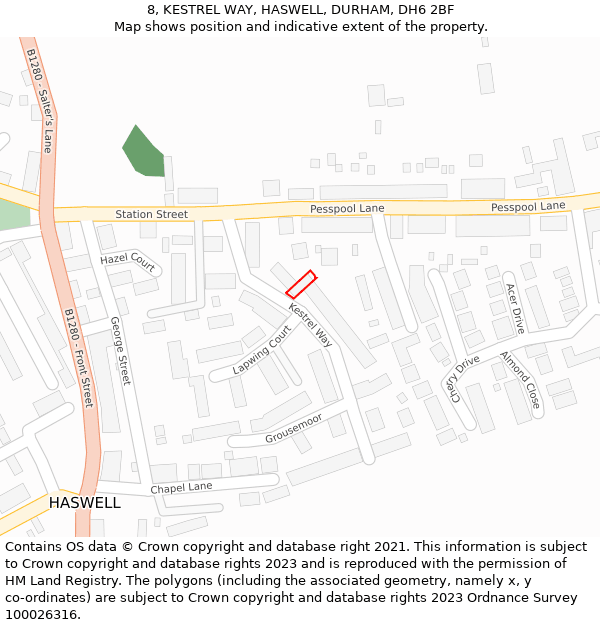 8, KESTREL WAY, HASWELL, DURHAM, DH6 2BF: Location map and indicative extent of plot