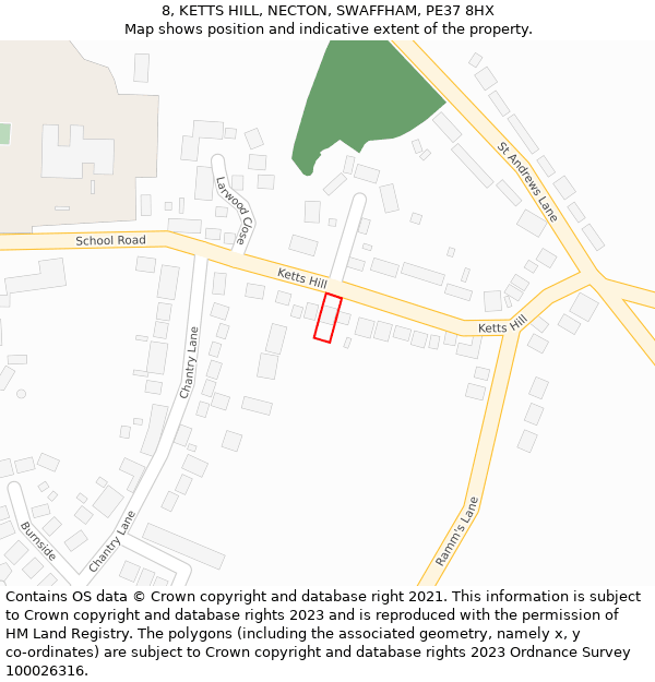 8, KETTS HILL, NECTON, SWAFFHAM, PE37 8HX: Location map and indicative extent of plot