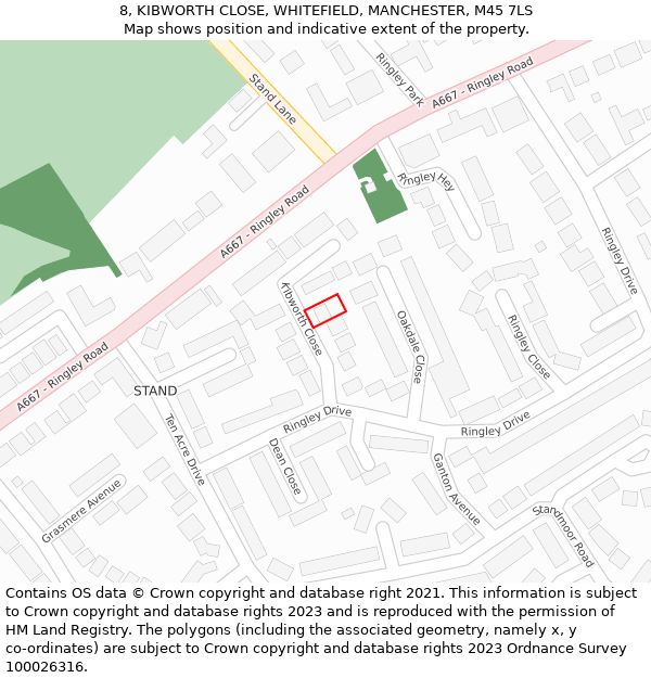 8, KIBWORTH CLOSE, WHITEFIELD, MANCHESTER, M45 7LS: Location map and indicative extent of plot