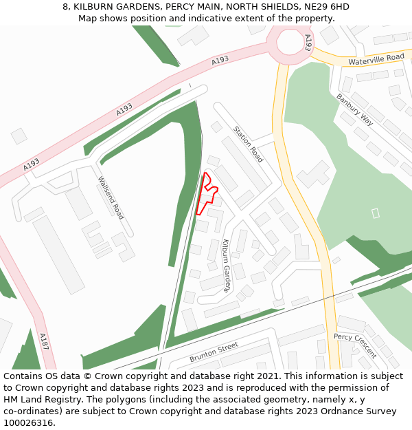 8, KILBURN GARDENS, PERCY MAIN, NORTH SHIELDS, NE29 6HD: Location map and indicative extent of plot