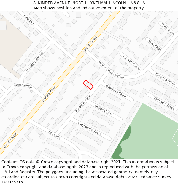 8, KINDER AVENUE, NORTH HYKEHAM, LINCOLN, LN6 8HA: Location map and indicative extent of plot