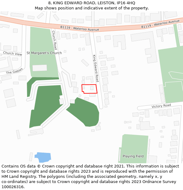 8, KING EDWARD ROAD, LEISTON, IP16 4HQ: Location map and indicative extent of plot