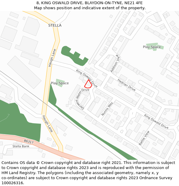 8, KING OSWALD DRIVE, BLAYDON-ON-TYNE, NE21 4FE: Location map and indicative extent of plot