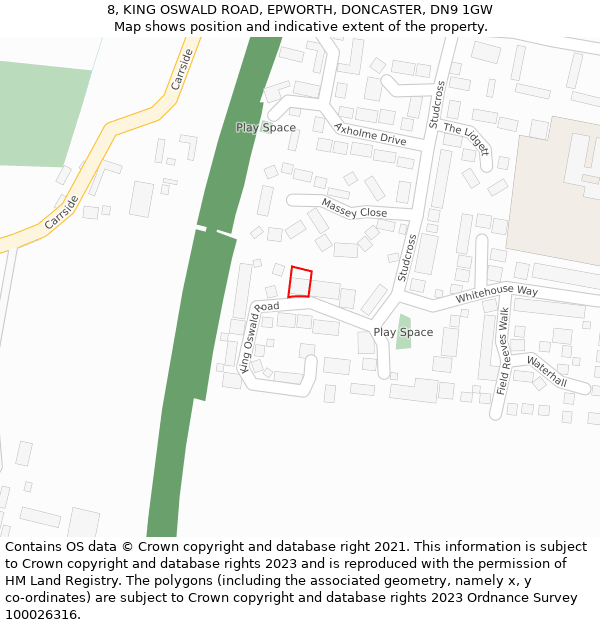 8, KING OSWALD ROAD, EPWORTH, DONCASTER, DN9 1GW: Location map and indicative extent of plot