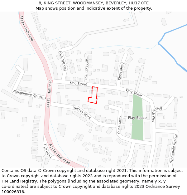 8, KING STREET, WOODMANSEY, BEVERLEY, HU17 0TE: Location map and indicative extent of plot