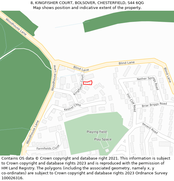 8, KINGFISHER COURT, BOLSOVER, CHESTERFIELD, S44 6QG: Location map and indicative extent of plot