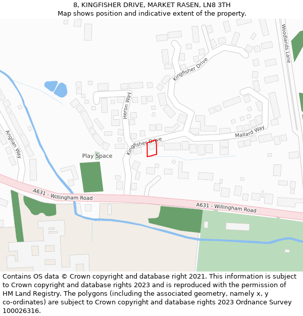 8, KINGFISHER DRIVE, MARKET RASEN, LN8 3TH: Location map and indicative extent of plot