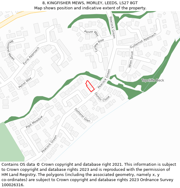 8, KINGFISHER MEWS, MORLEY, LEEDS, LS27 8GT: Location map and indicative extent of plot