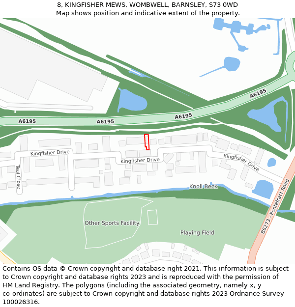 8, KINGFISHER MEWS, WOMBWELL, BARNSLEY, S73 0WD: Location map and indicative extent of plot