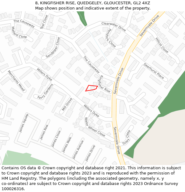 8, KINGFISHER RISE, QUEDGELEY, GLOUCESTER, GL2 4XZ: Location map and indicative extent of plot