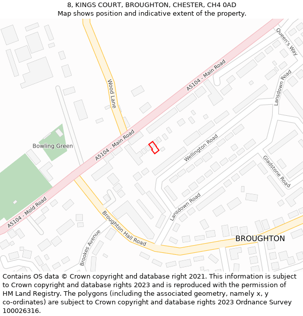 8, KINGS COURT, BROUGHTON, CHESTER, CH4 0AD: Location map and indicative extent of plot