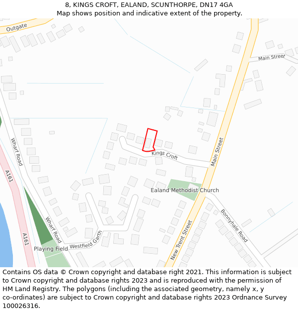 8, KINGS CROFT, EALAND, SCUNTHORPE, DN17 4GA: Location map and indicative extent of plot