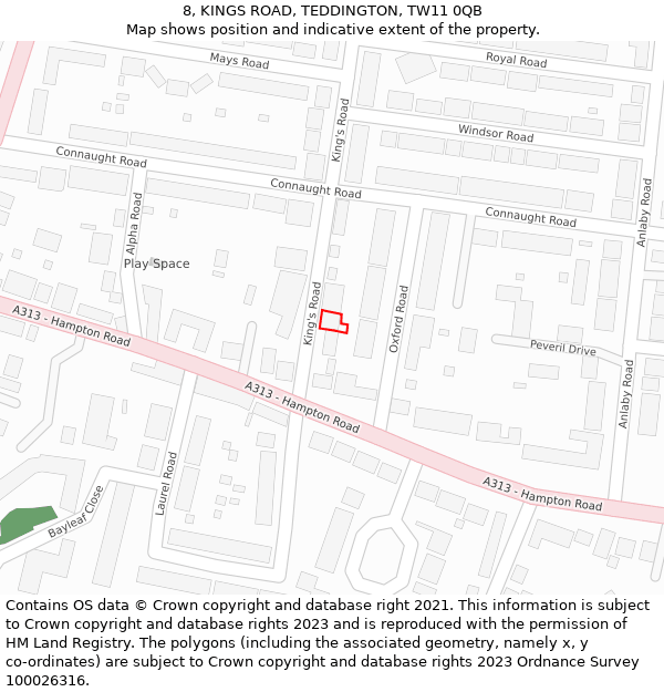 8, KINGS ROAD, TEDDINGTON, TW11 0QB: Location map and indicative extent of plot