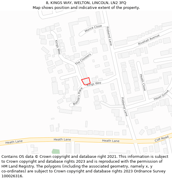 8, KINGS WAY, WELTON, LINCOLN, LN2 3FQ: Location map and indicative extent of plot