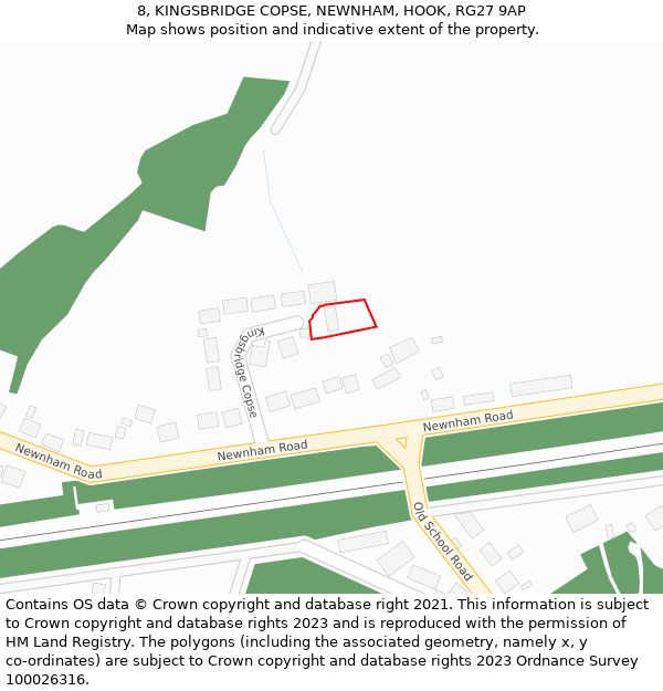 8, KINGSBRIDGE COPSE, NEWNHAM, HOOK, RG27 9AP: Location map and indicative extent of plot