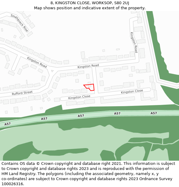 8, KINGSTON CLOSE, WORKSOP, S80 2UJ: Location map and indicative extent of plot
