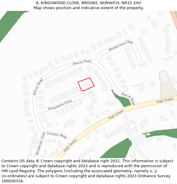 8, KINGSWOOD CLOSE, BROOKE, NORWICH, NR15 1HU: Location map and indicative extent of plot