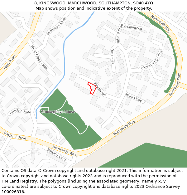 8, KINGSWOOD, MARCHWOOD, SOUTHAMPTON, SO40 4YQ: Location map and indicative extent of plot