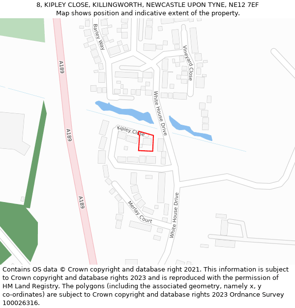 8, KIPLEY CLOSE, KILLINGWORTH, NEWCASTLE UPON TYNE, NE12 7EF: Location map and indicative extent of plot