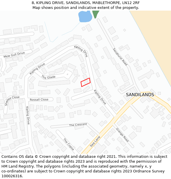 8, KIPLING DRIVE, SANDILANDS, MABLETHORPE, LN12 2RF: Location map and indicative extent of plot