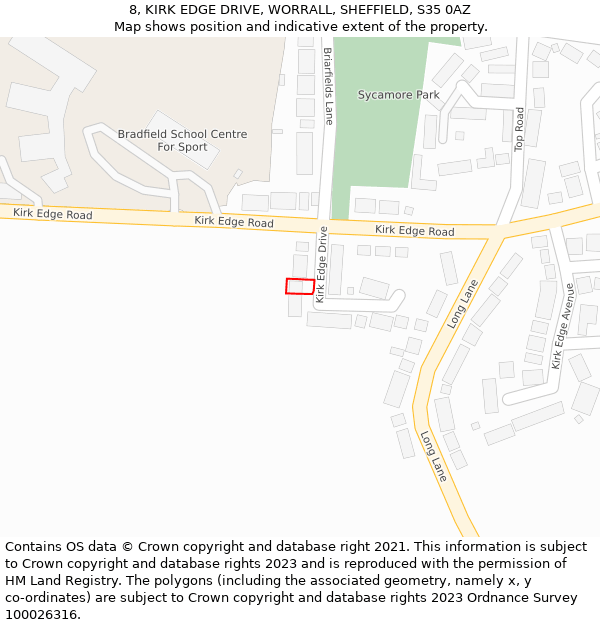 8, KIRK EDGE DRIVE, WORRALL, SHEFFIELD, S35 0AZ: Location map and indicative extent of plot