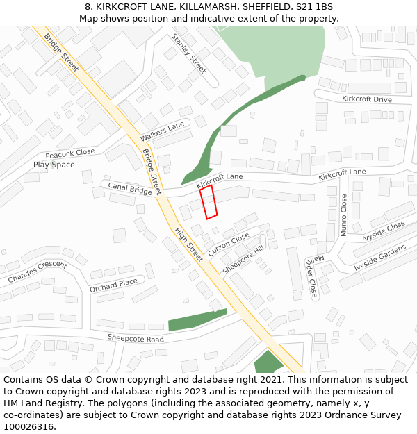 8, KIRKCROFT LANE, KILLAMARSH, SHEFFIELD, S21 1BS: Location map and indicative extent of plot