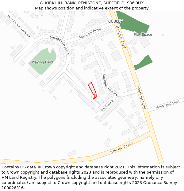 8, KIRKHILL BANK, PENISTONE, SHEFFIELD, S36 9UX: Location map and indicative extent of plot