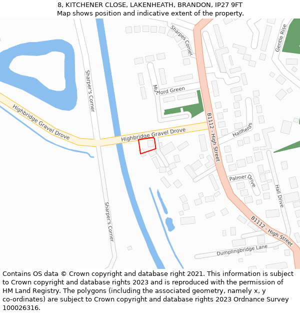 8, KITCHENER CLOSE, LAKENHEATH, BRANDON, IP27 9FT: Location map and indicative extent of plot