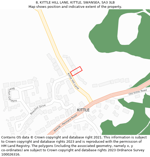 8, KITTLE HILL LANE, KITTLE, SWANSEA, SA3 3LB: Location map and indicative extent of plot