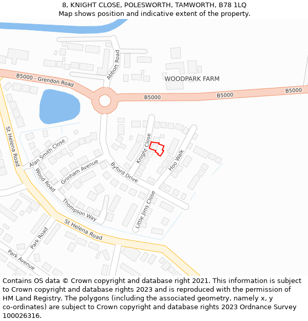 8, KNIGHT CLOSE, POLESWORTH, TAMWORTH, B78 1LQ: Location map and indicative extent of plot