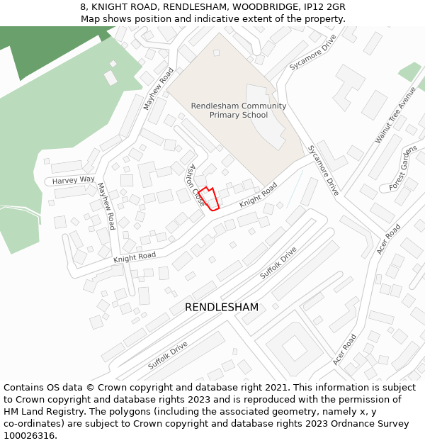 8, KNIGHT ROAD, RENDLESHAM, WOODBRIDGE, IP12 2GR: Location map and indicative extent of plot