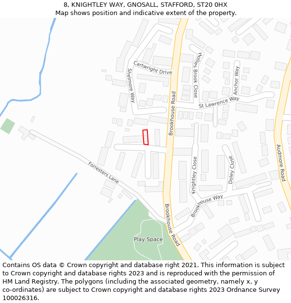 8, KNIGHTLEY WAY, GNOSALL, STAFFORD, ST20 0HX: Location map and indicative extent of plot