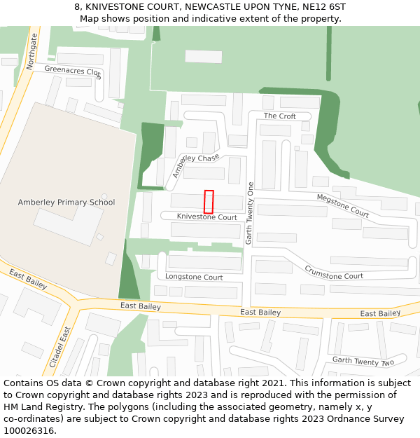 8, KNIVESTONE COURT, NEWCASTLE UPON TYNE, NE12 6ST: Location map and indicative extent of plot