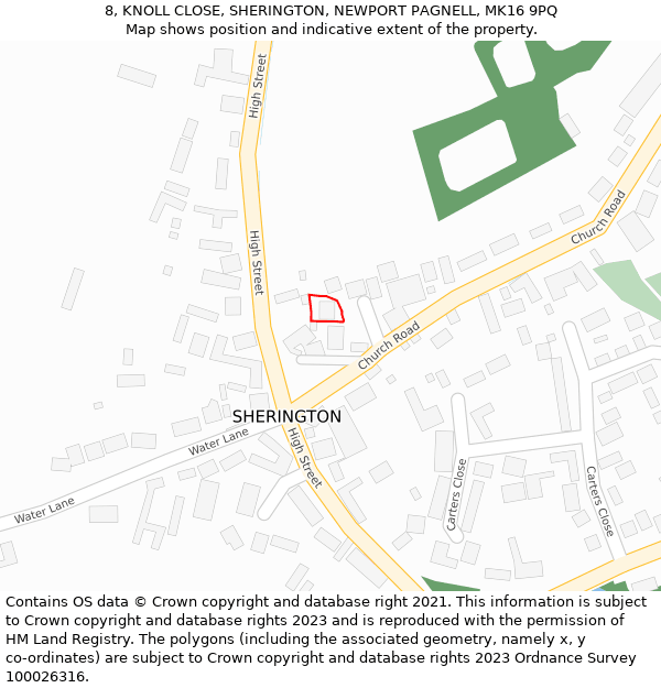 8, KNOLL CLOSE, SHERINGTON, NEWPORT PAGNELL, MK16 9PQ: Location map and indicative extent of plot