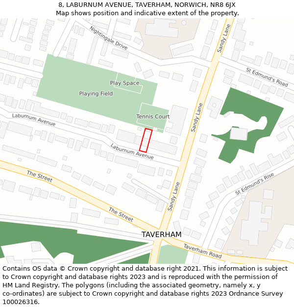 8, LABURNUM AVENUE, TAVERHAM, NORWICH, NR8 6JX: Location map and indicative extent of plot