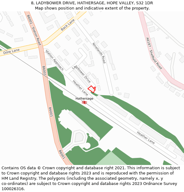 8, LADYBOWER DRIVE, HATHERSAGE, HOPE VALLEY, S32 1DR: Location map and indicative extent of plot